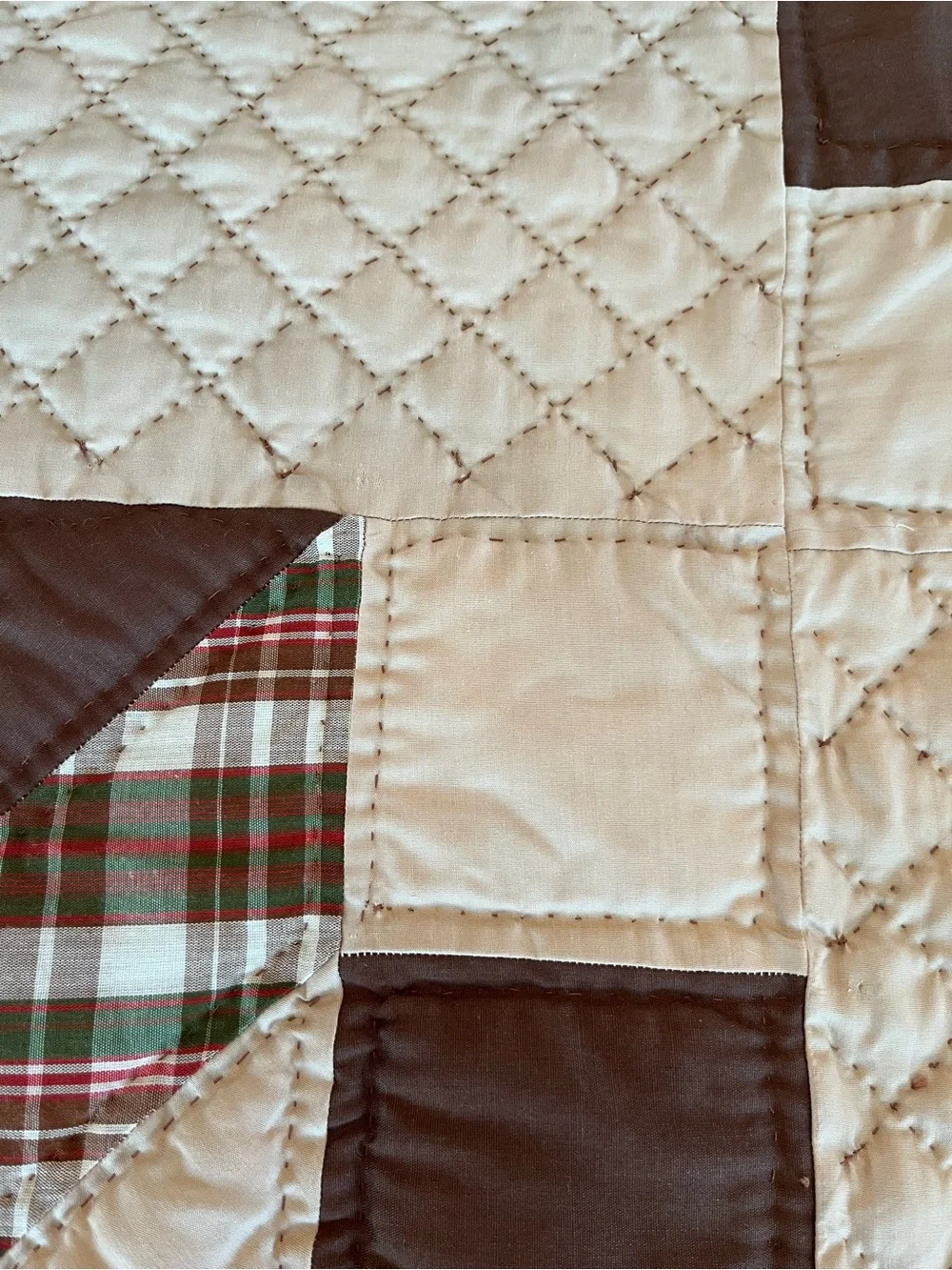 Rustic Plaid Pinwheel Patchwork Quilt Cabin Lodge Cottagecore Brown Tan